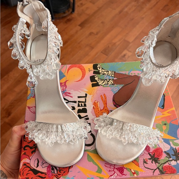 Jeffrey Campbell Silver Heels with Crystal Accents - Picture 1 of 5